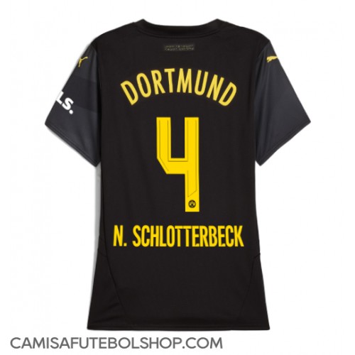 Camisa de time de futebol Borussia Dortmund Nico Schlotterbeck #4 Replicas 2º Equipamento Feminina 2024-25 Manga Curta